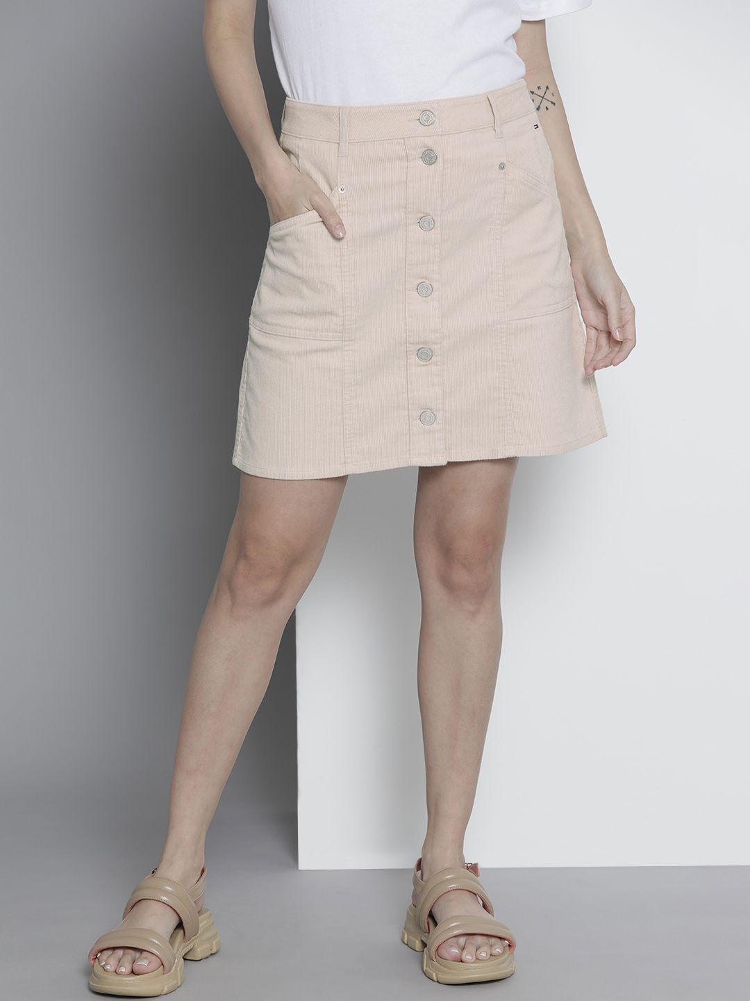 tommy hilfiger women beige solid a-line skirt