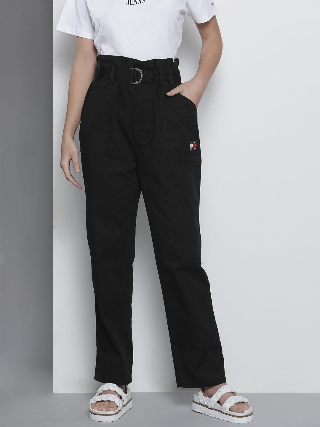 tommy hilfiger women black high-rise paperbag trousers