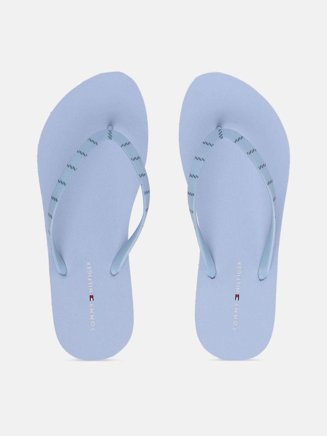 tommy hilfiger women blue printed thong flip-flops