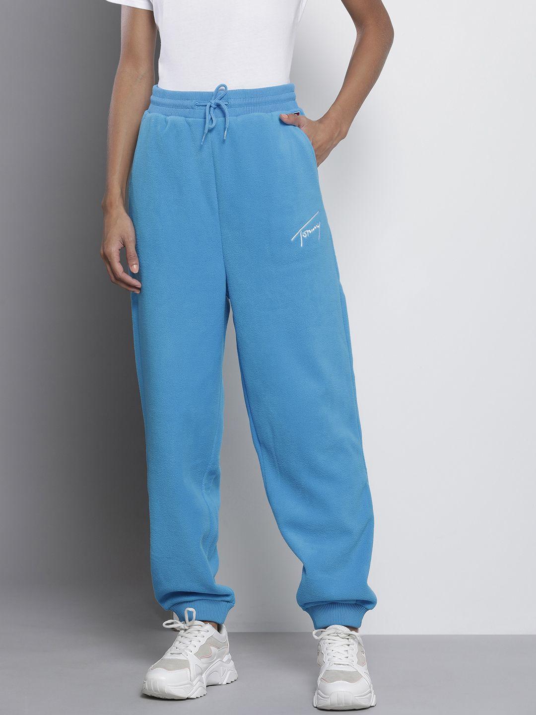 tommy hilfiger women blue solid fleece joggers