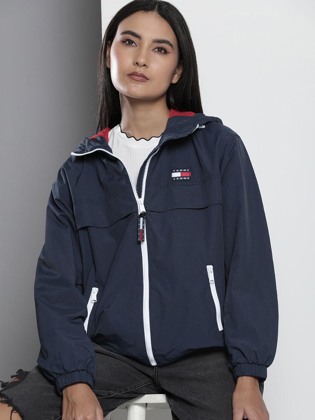 tommy hilfiger women blue solid sporty jacket