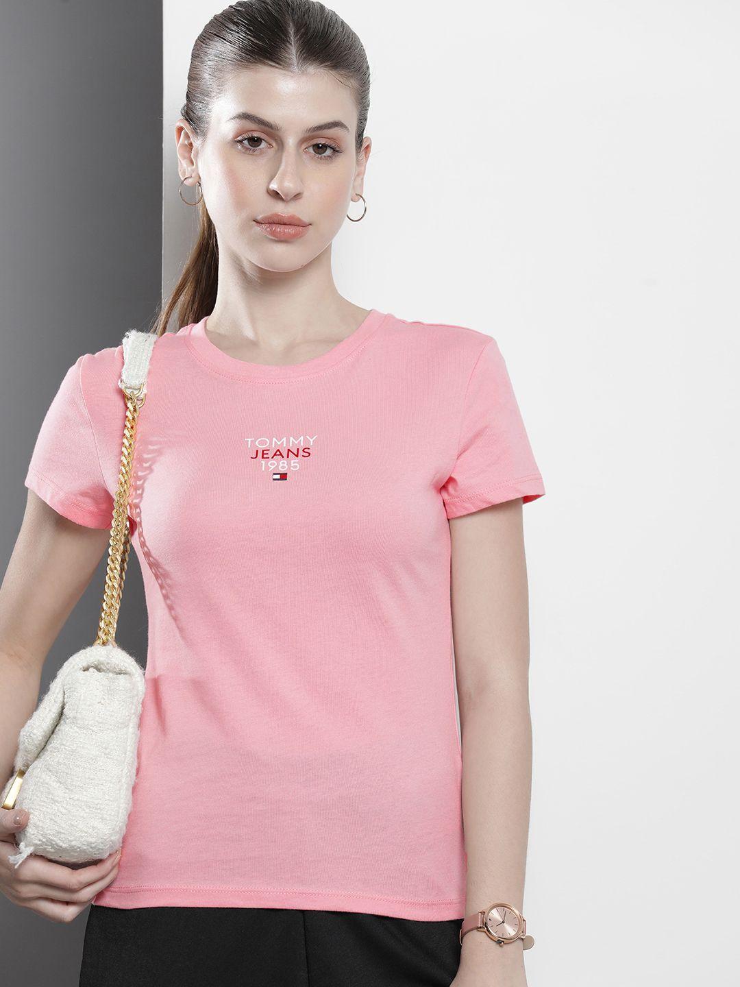 tommy hilfiger women brand logo printed slim fit t-shirt