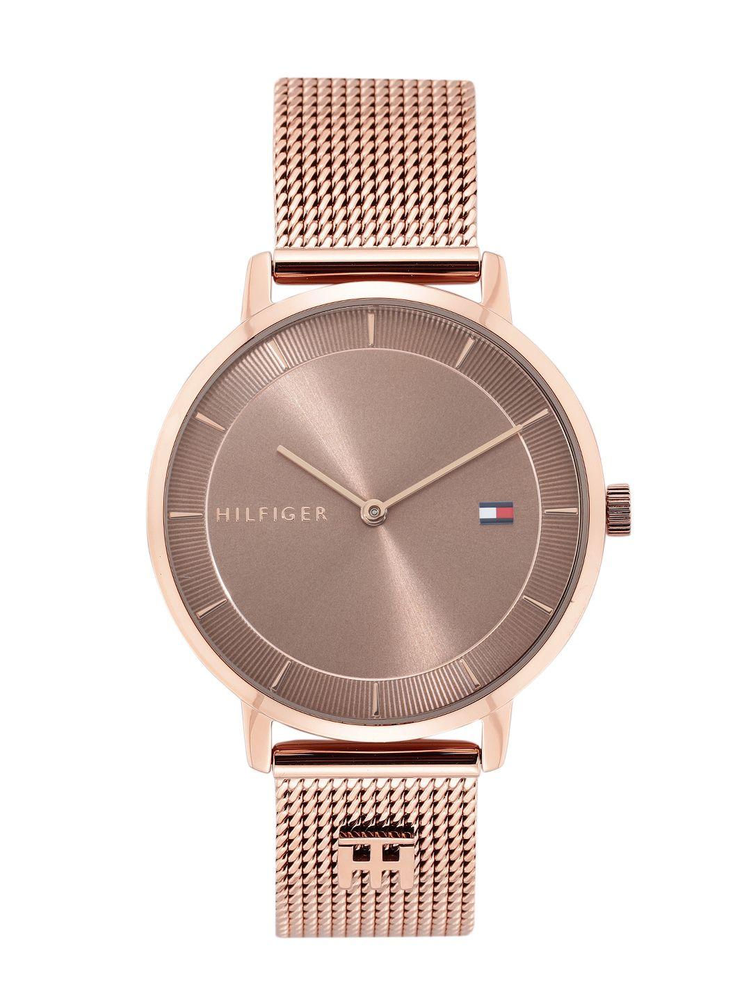 tommy hilfiger women bronze-toned dial & straps analogue watch th1782287w