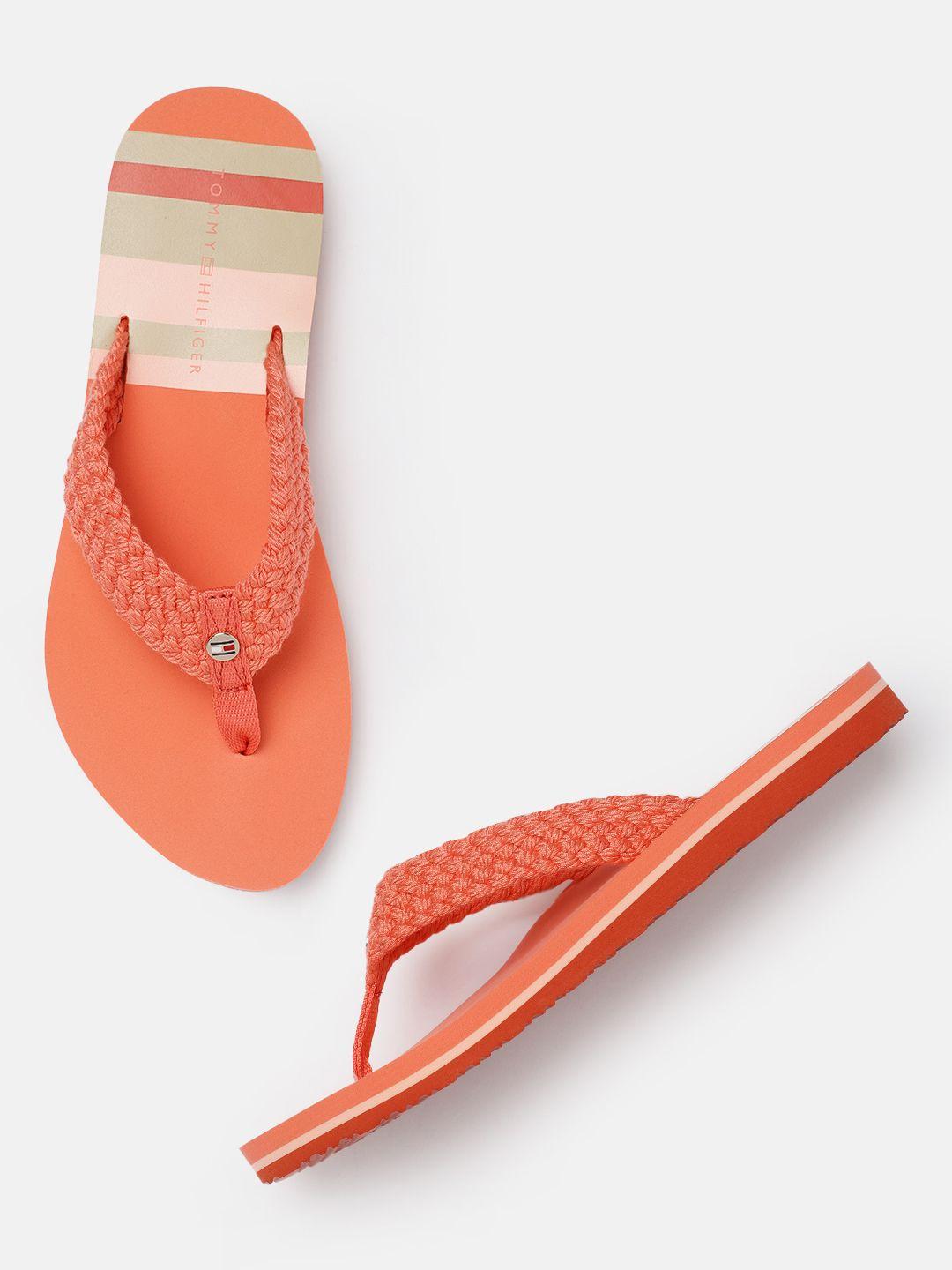 tommy hilfiger women coral red solid thong flip-flops