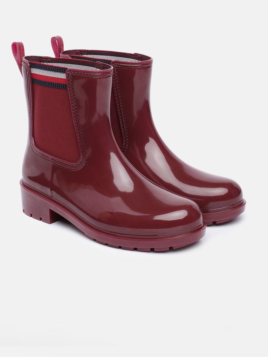 tommy hilfiger women corporate elastic solid high-top rain boots