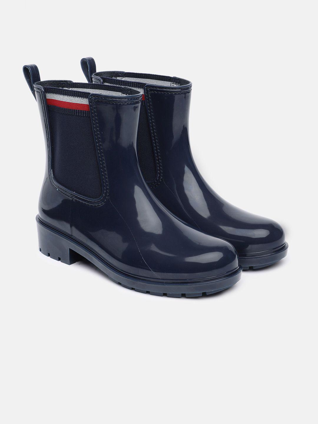 tommy hilfiger women corporate elastic solid high-top rain boots