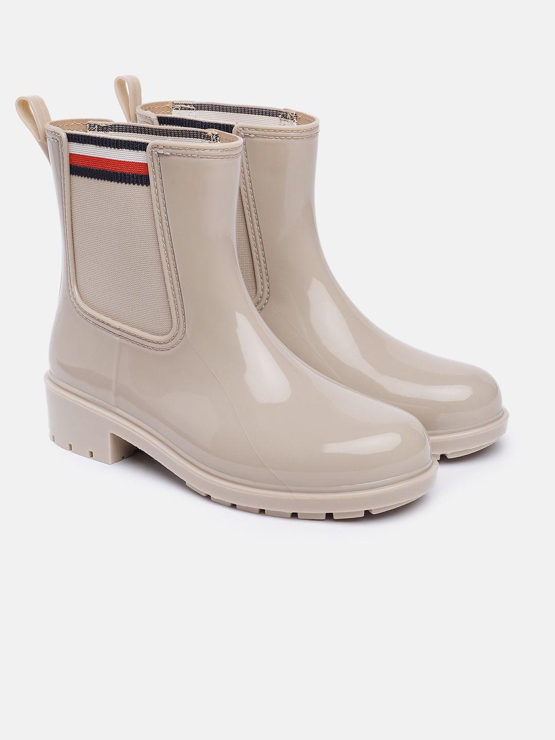 tommy hilfiger women corporate elastic solid high-top rain boots