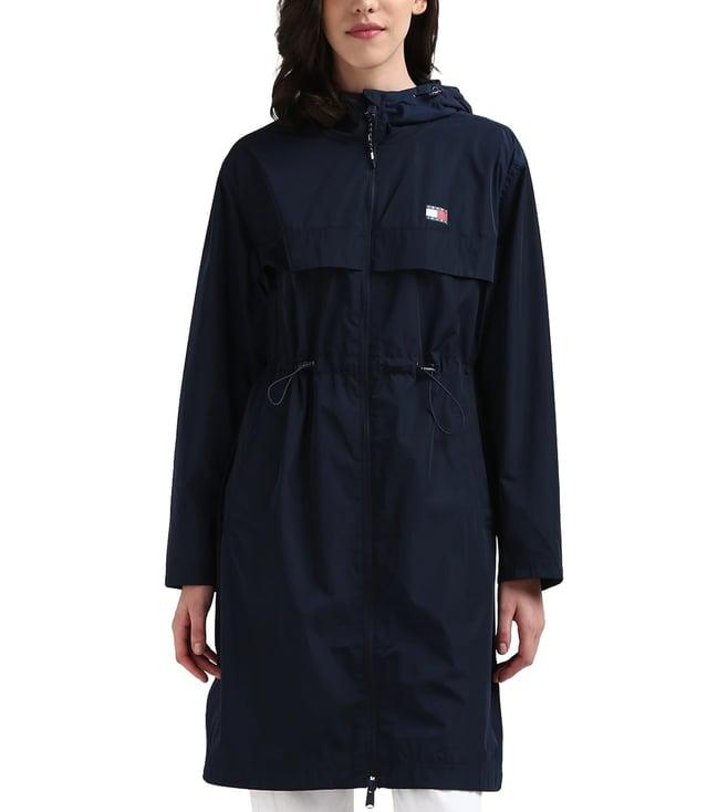 tommy hilfiger women dark night navy solid hooded long sleeves jacket