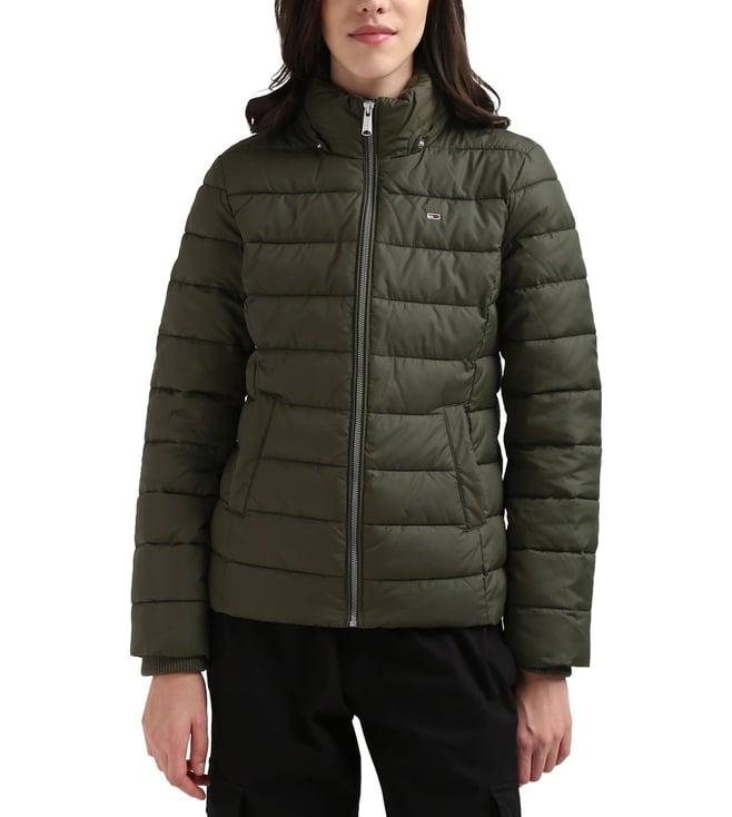 tommy hilfiger women fatigue green solid hooded long sleeves jacket