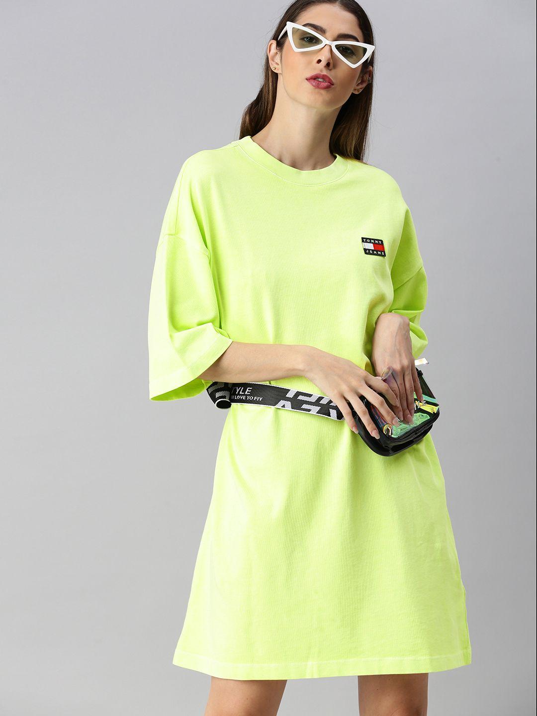 tommy hilfiger women lime green solid t-shirt dress