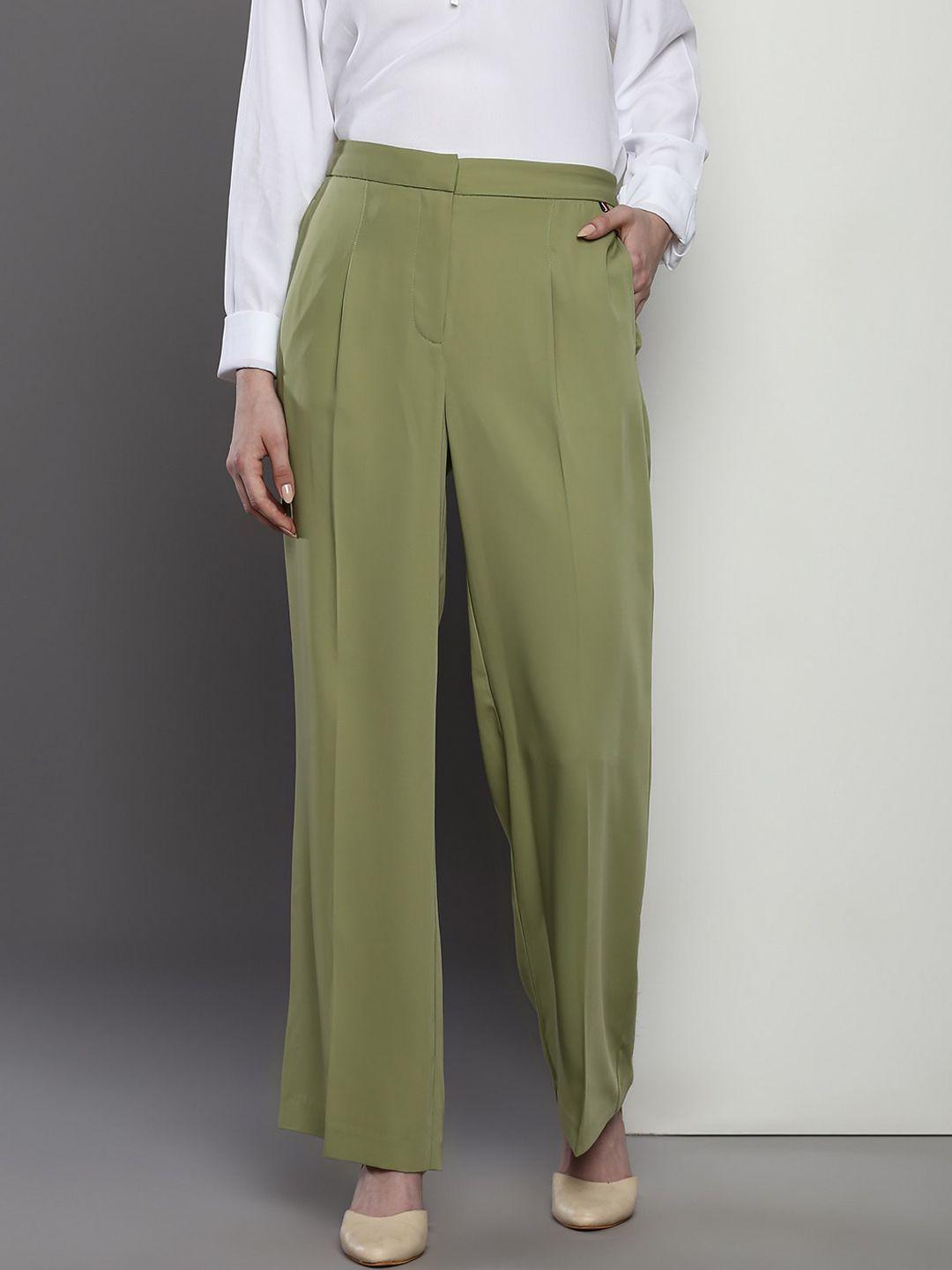 tommy hilfiger women mid-rise pleated parallel trousers