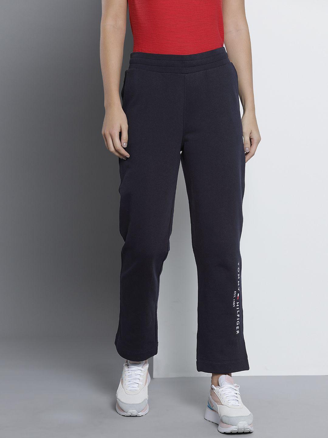 tommy hilfiger women navy blue embroidered track pants