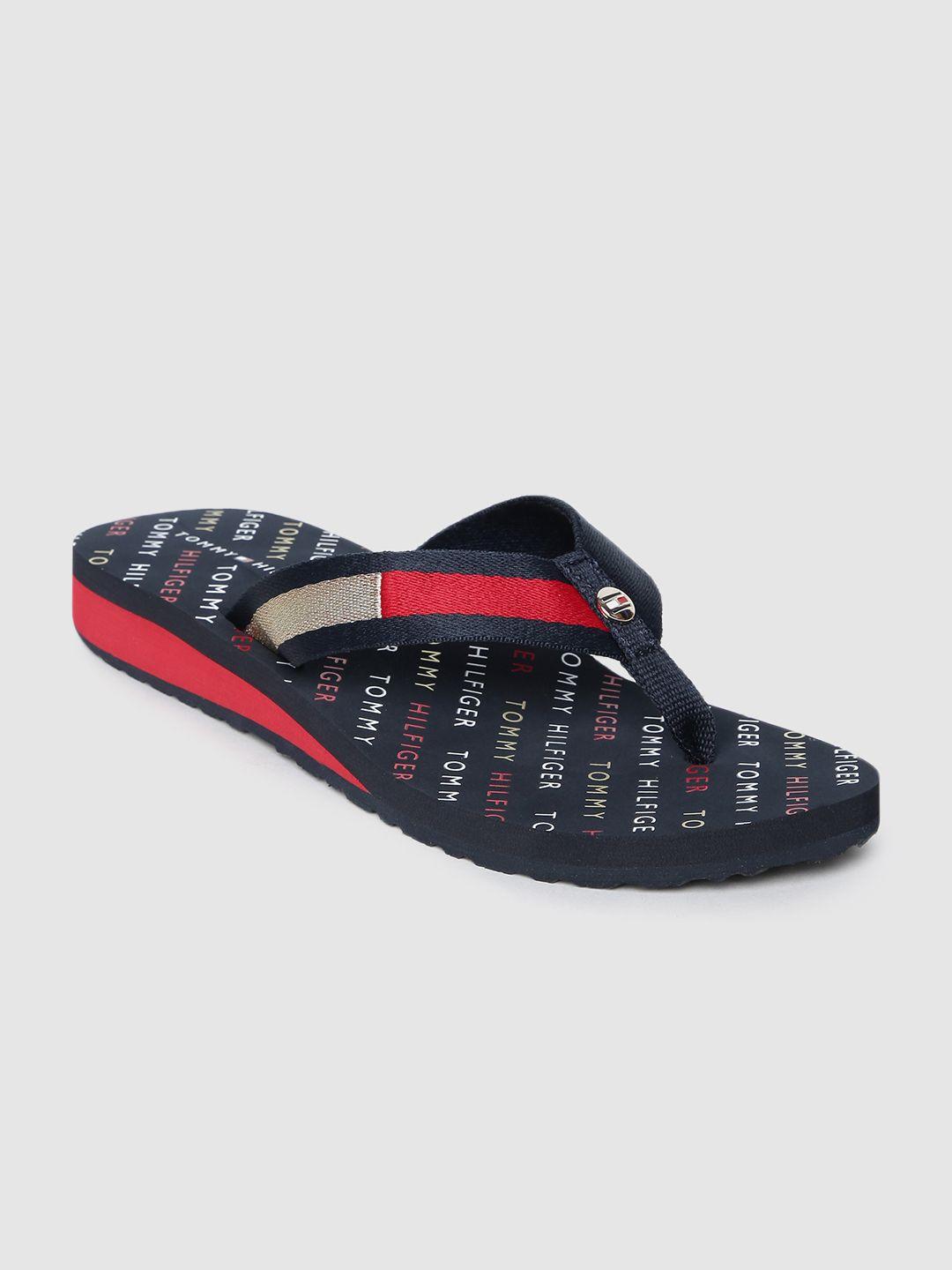 tommy hilfiger women navy blue printed thong flip-flops