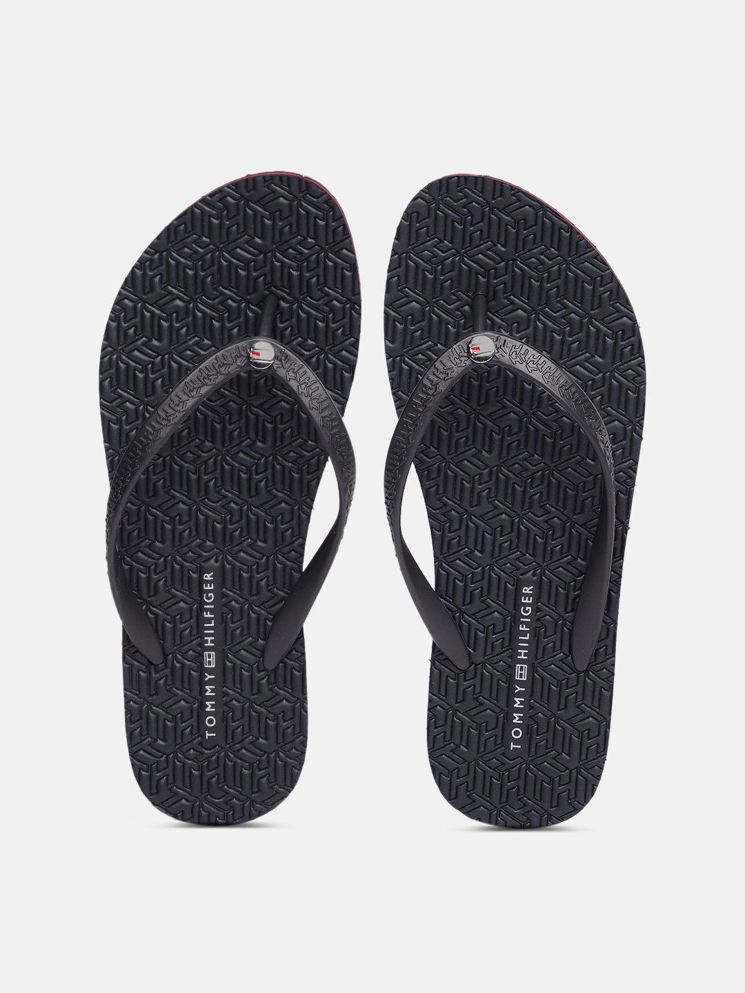 tommy hilfiger women navy blue printed thong flip-flops