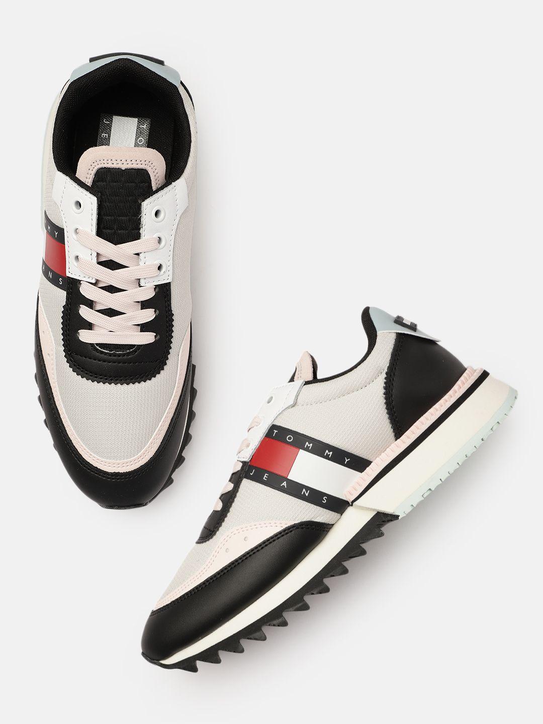 tommy hilfiger women off white & black leather sneakers