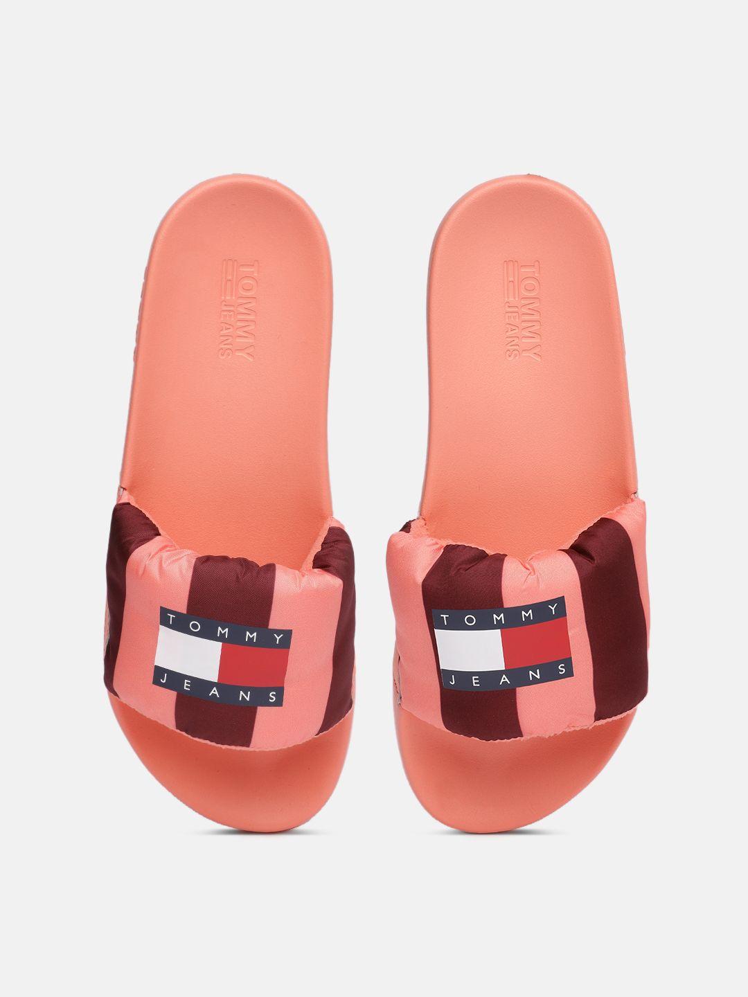 tommy hilfiger women peach-coloured printed sliders