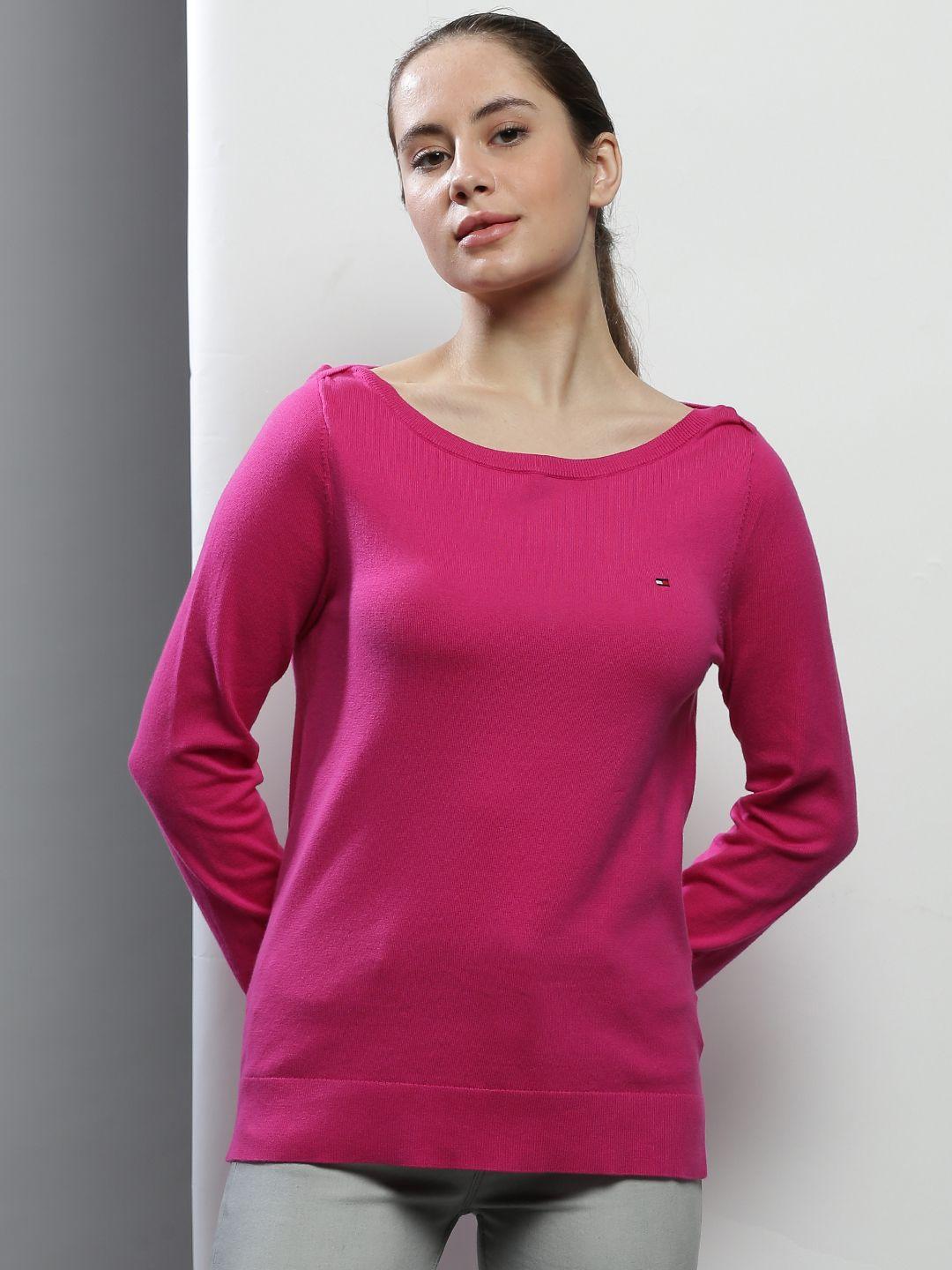 tommy hilfiger women pink solid cotton pullover