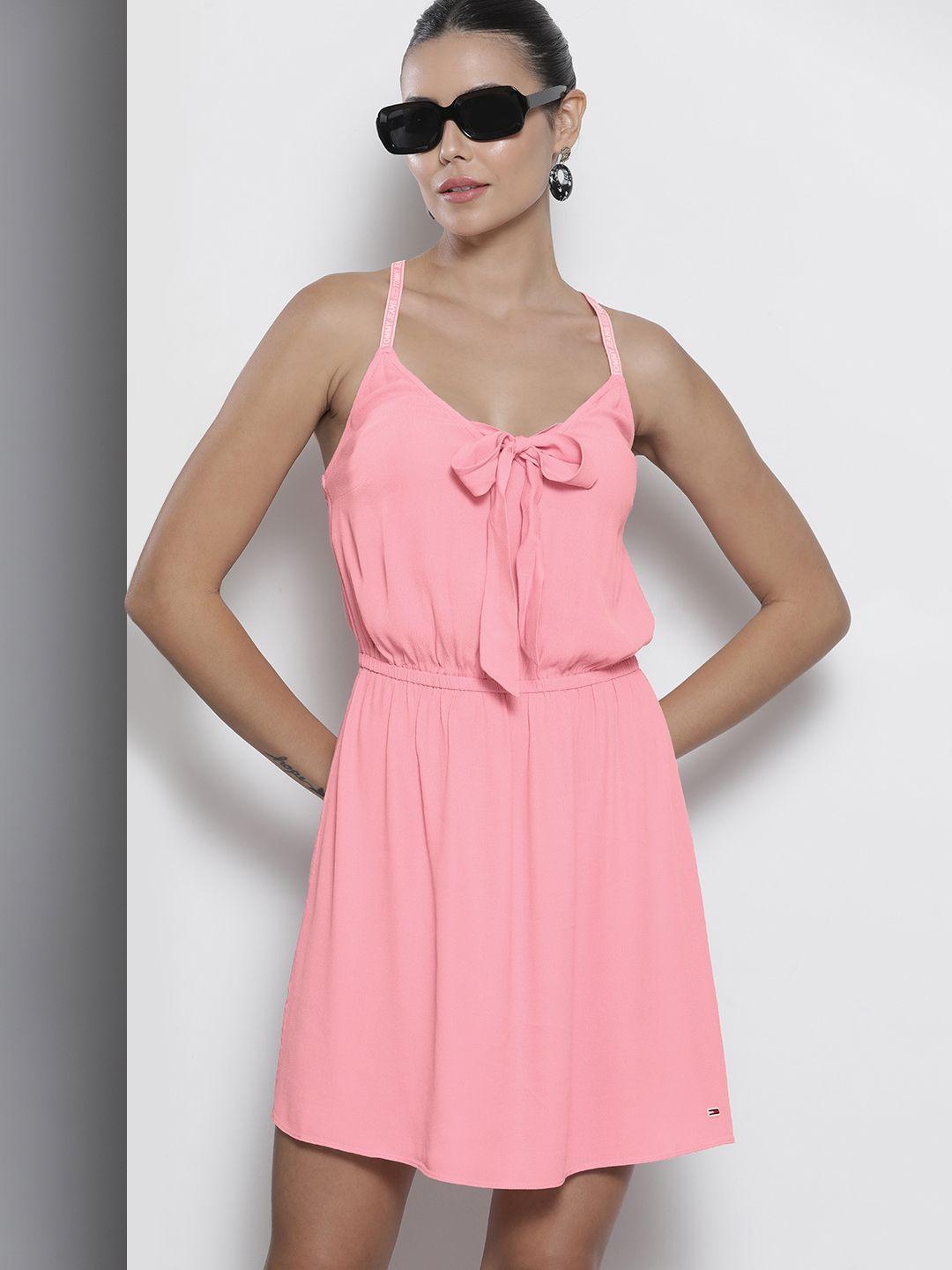 tommy hilfiger women pink solid fit & flare dress