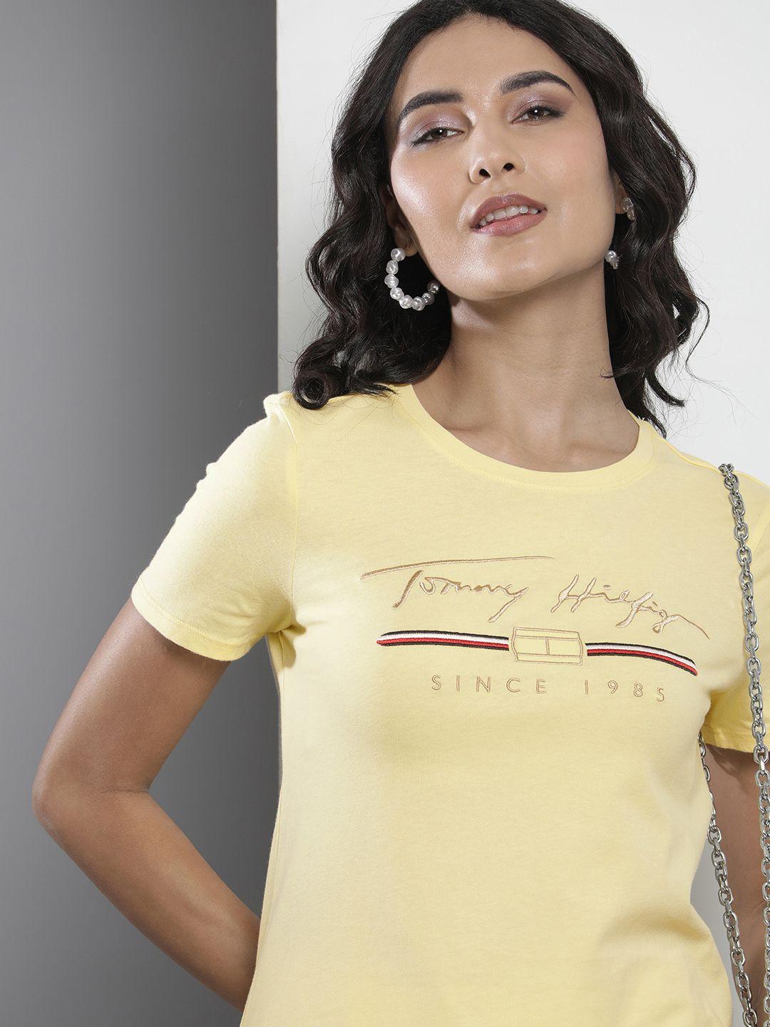 tommy hilfiger women pure cotton brand logo printed t-shirt