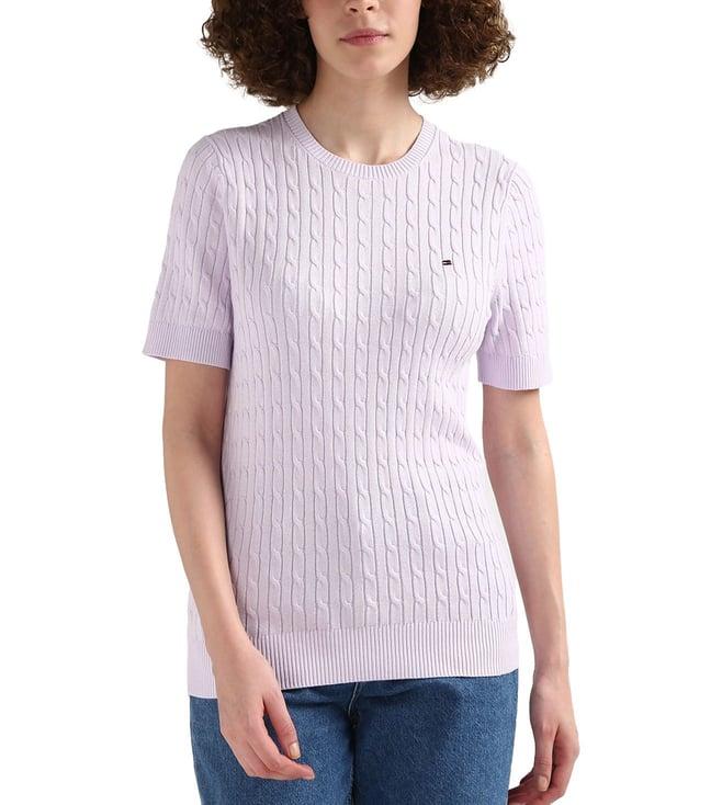 tommy hilfiger women purple solid round neck sweater