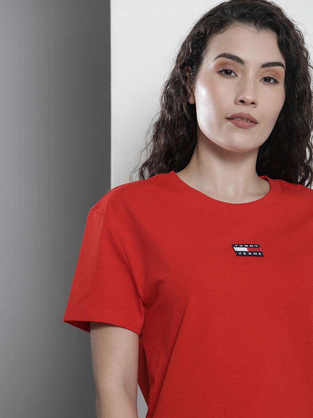 tommy hilfiger women red brand logo t-shirt