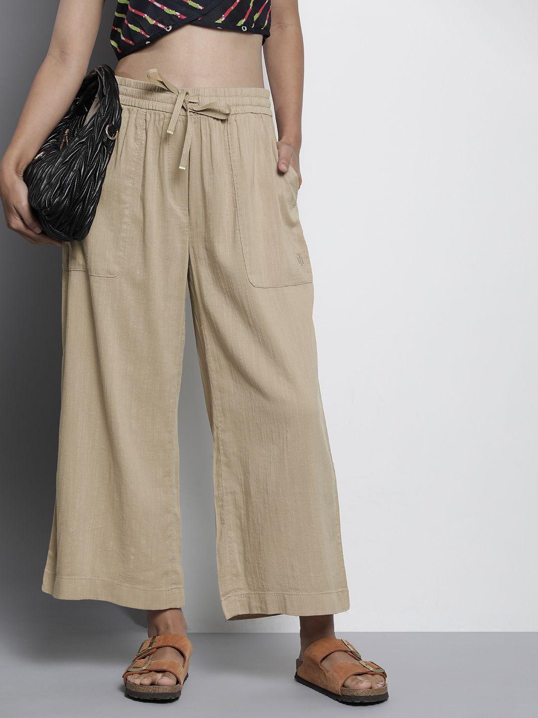 tommy hilfiger women solid high-rise pleated parallel trousers