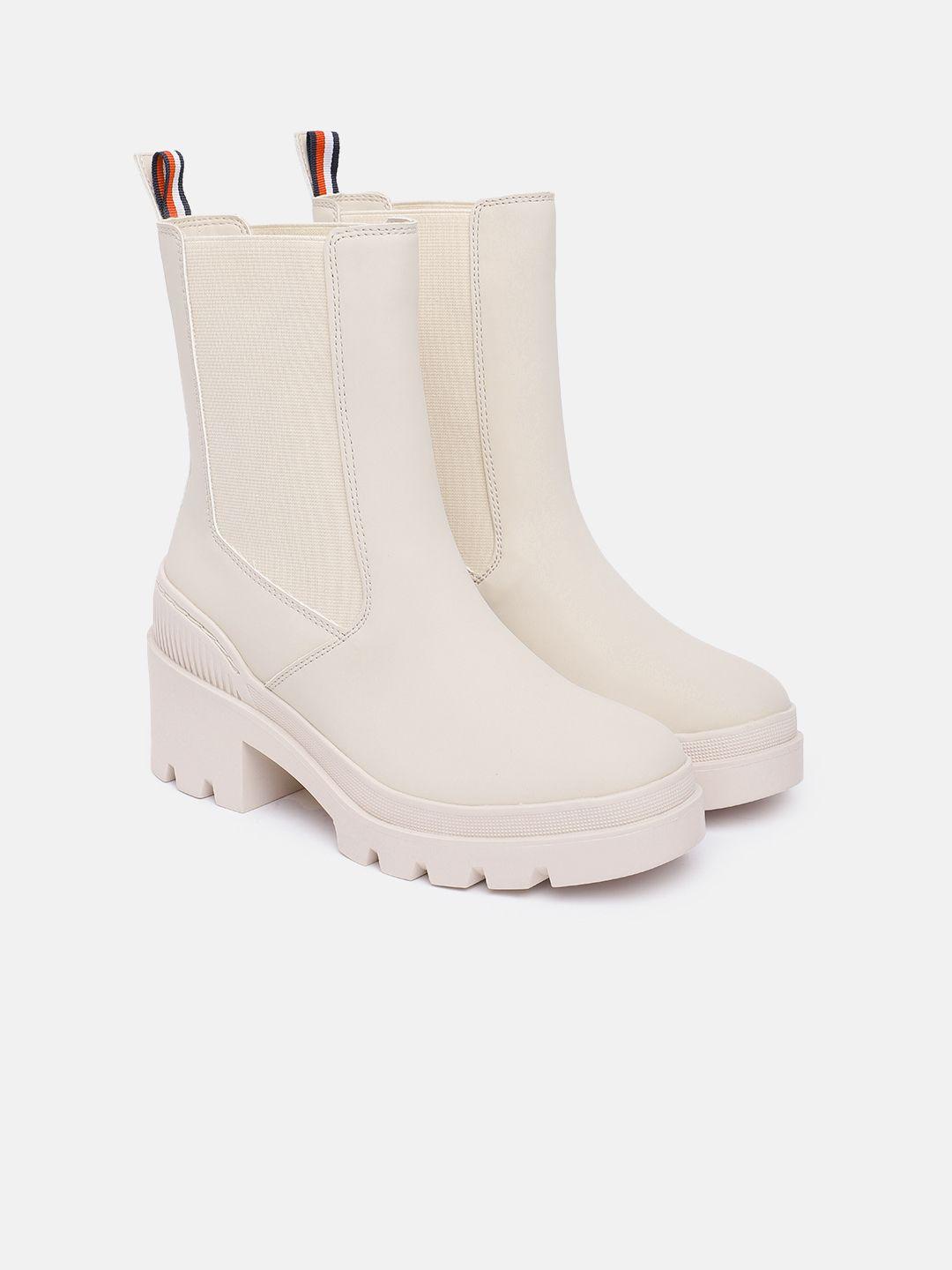 tommy hilfiger women solid high-top block chunky boots