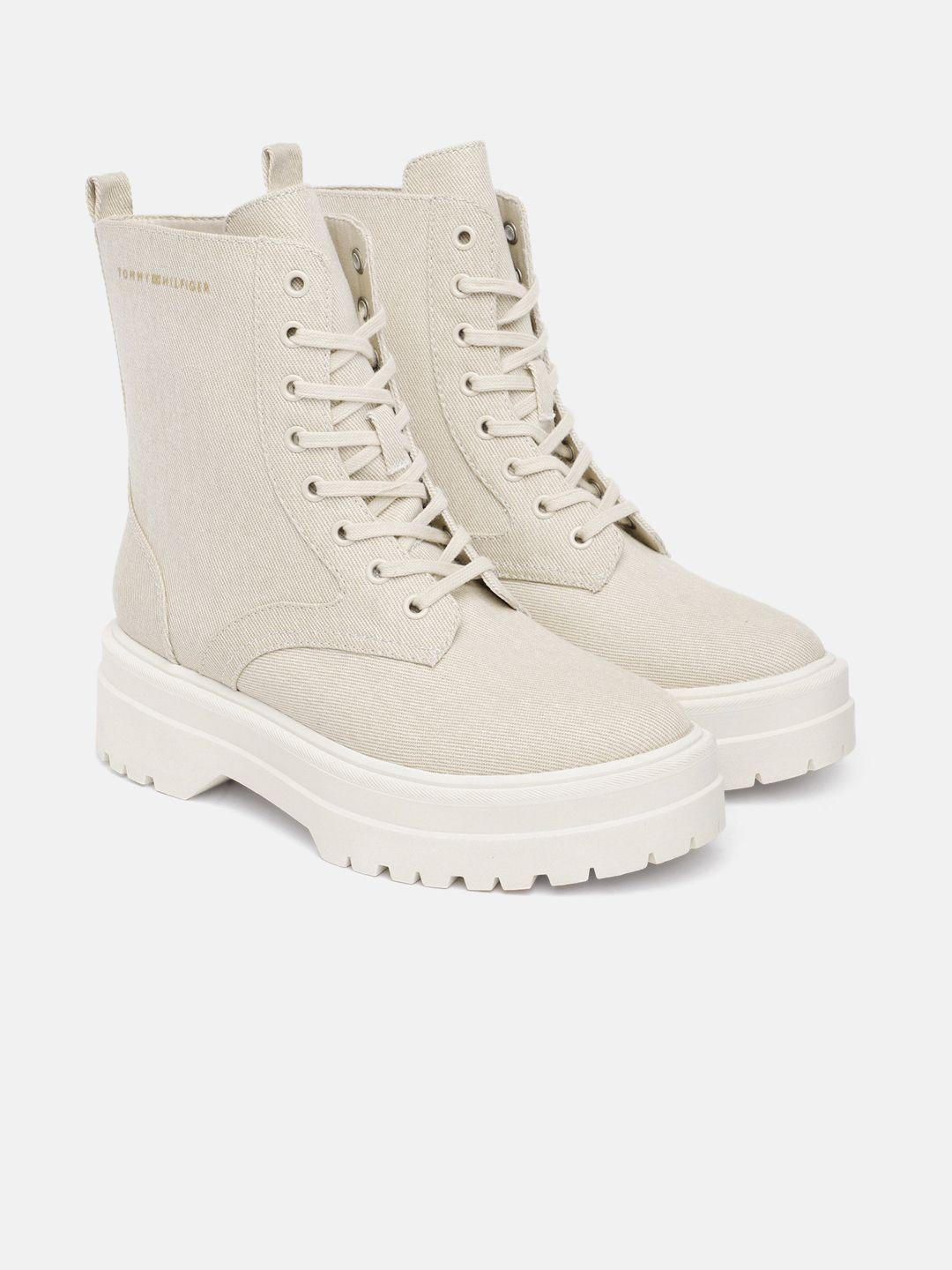 tommy hilfiger women solid high-top platform canvas chunky boots