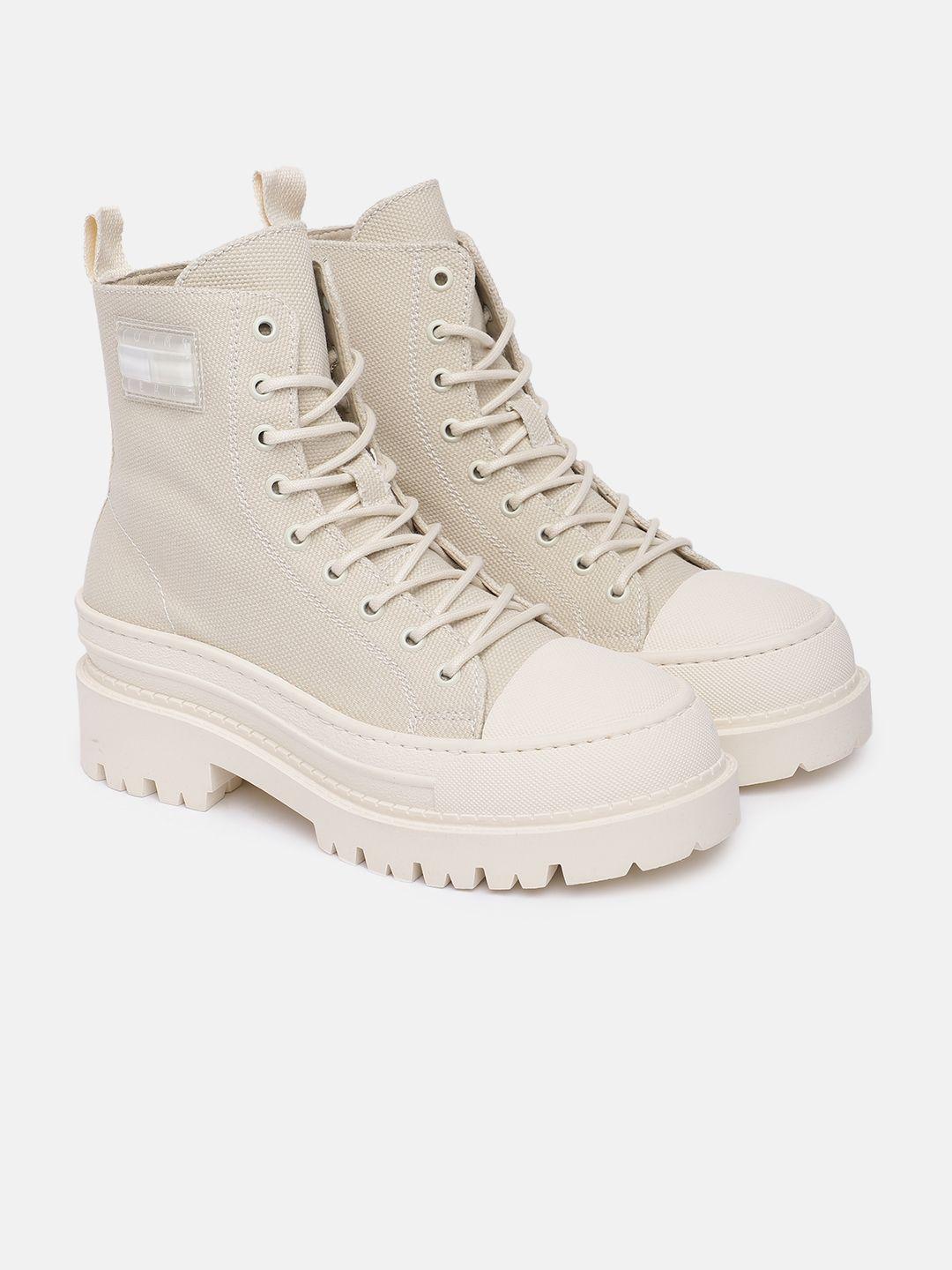 tommy hilfiger women solid high-top platform canvas chunky boots