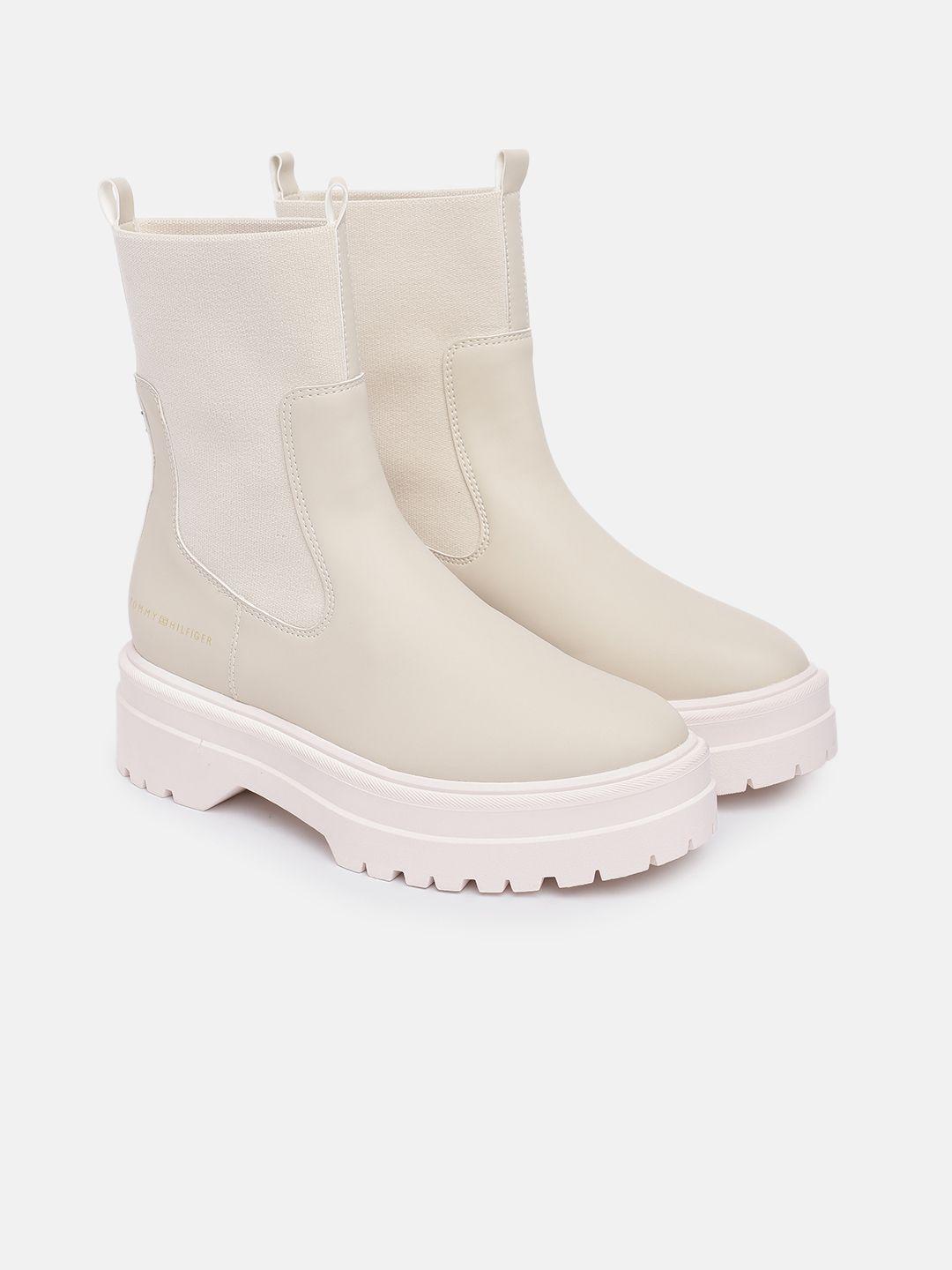 tommy hilfiger women solid high-top platform rainboot style chunky boots