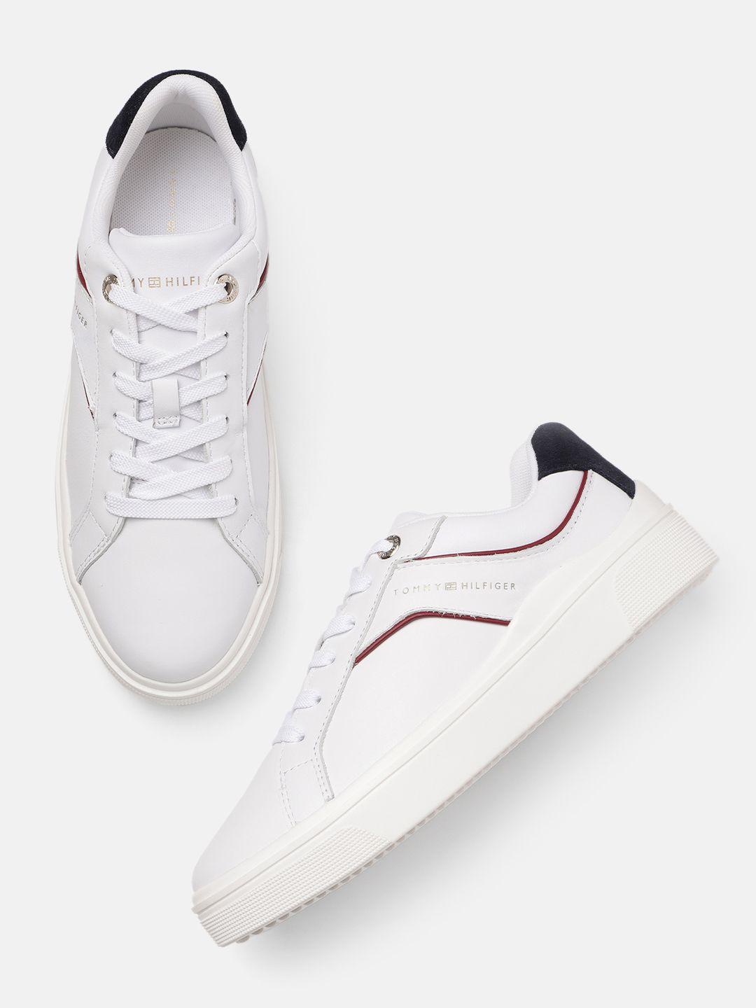 tommy hilfiger women solid leather court sneakers