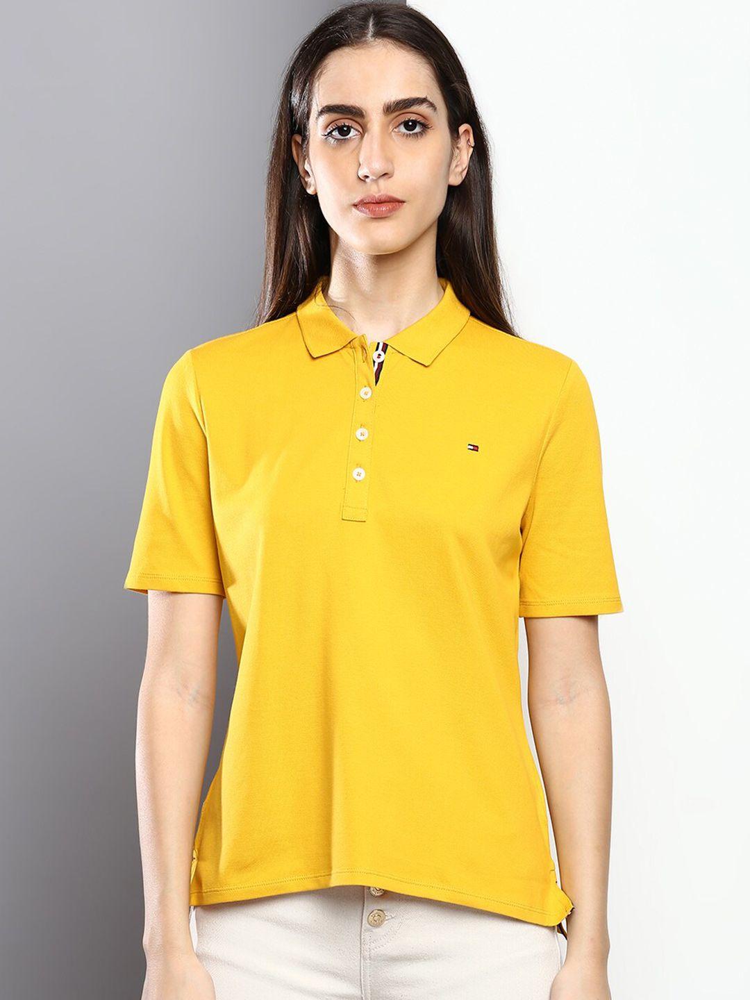 tommy hilfiger women solid polo collar t-shirt