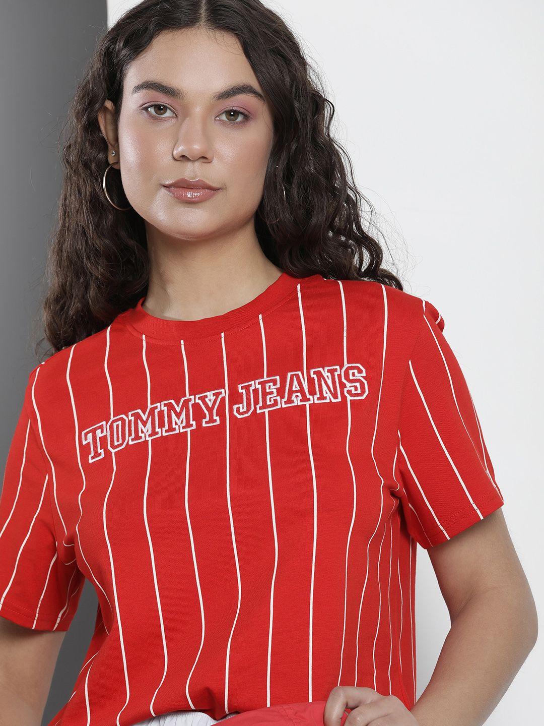 tommy hilfiger women striped & brand logo embroidered nautical organic cotton t-shirt