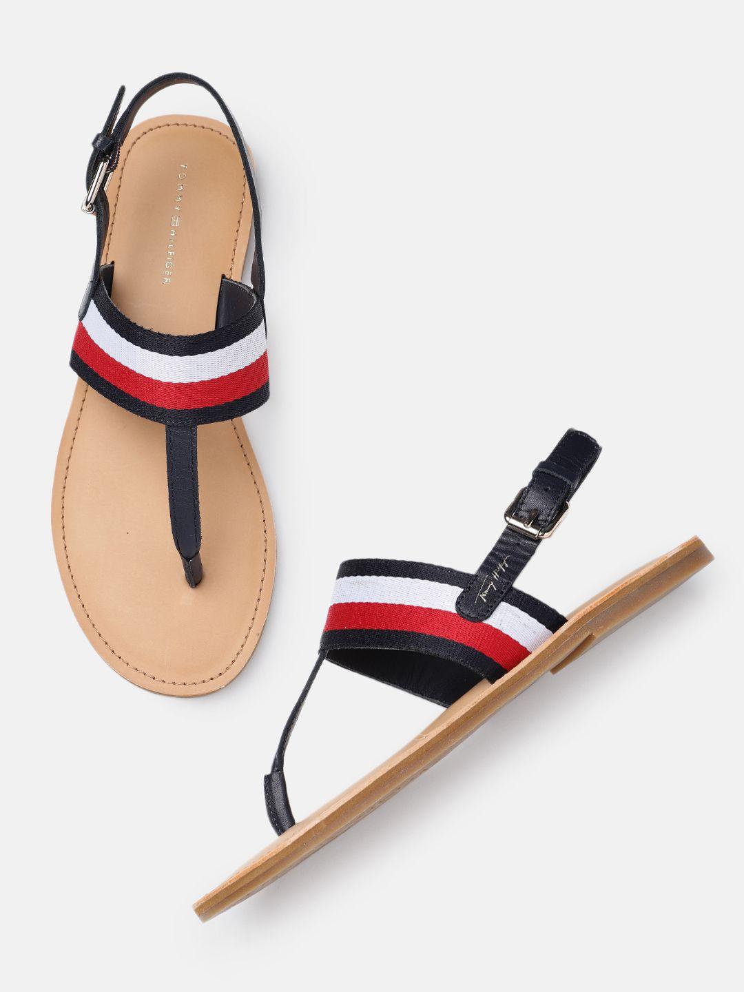 tommy hilfiger women striped t-strap flats