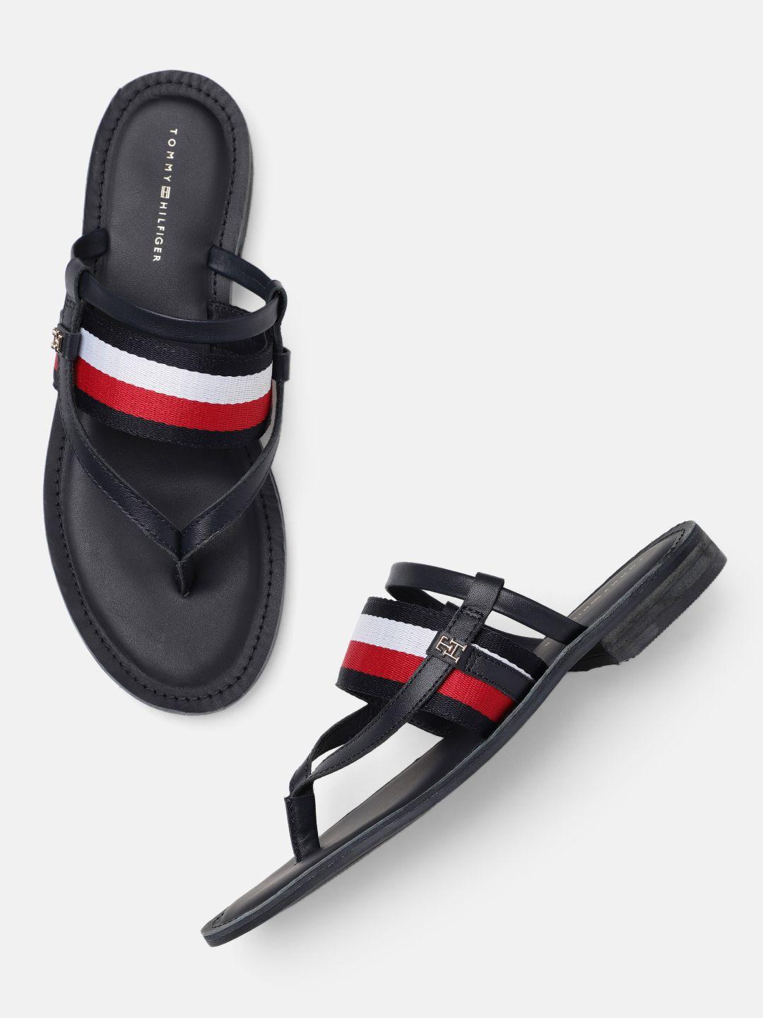 tommy hilfiger women striped t-strap flats