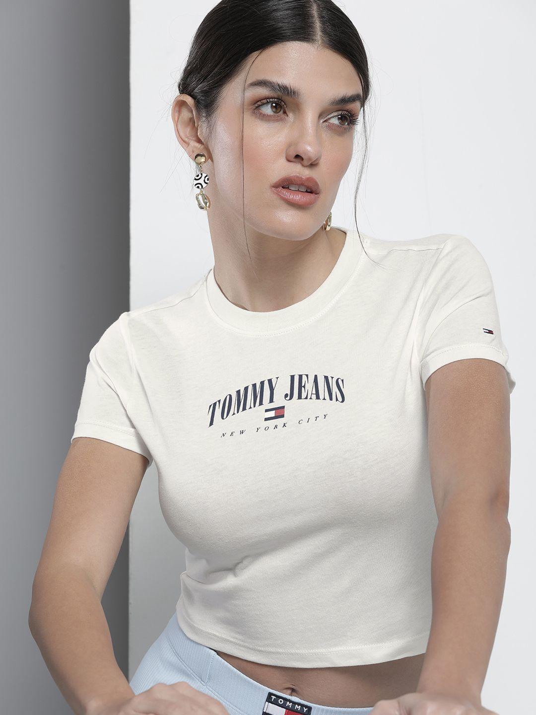 tommy hilfiger women sustainable brand logo printed round neck t-shirt