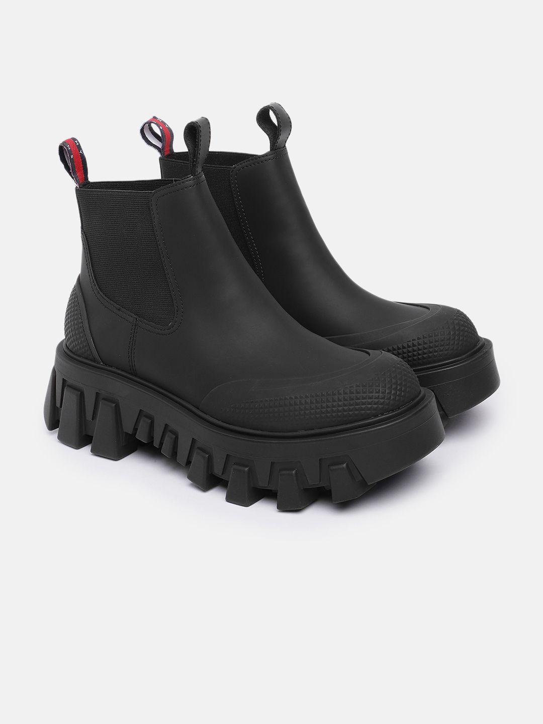 tommy hilfiger women textured mid-top platform rainboot style chunky boots