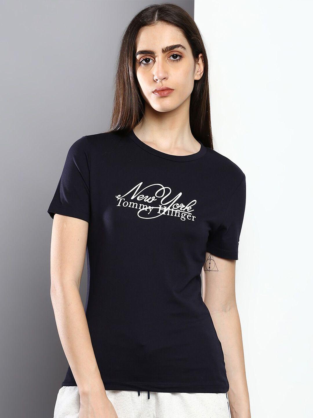 tommy hilfiger women typography printed slim fit cotton t-shirt