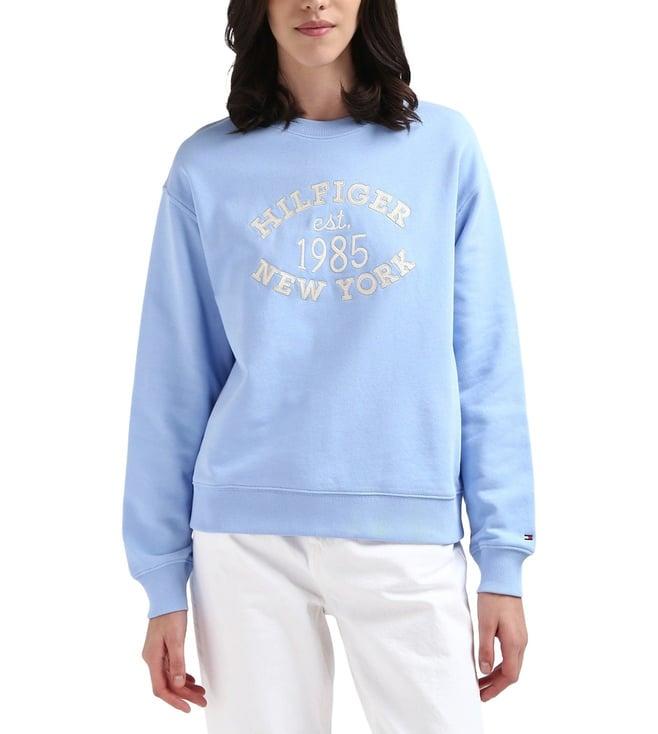 tommy hilfiger women vessel blue embroidered round neck long sleeves sweatshirt