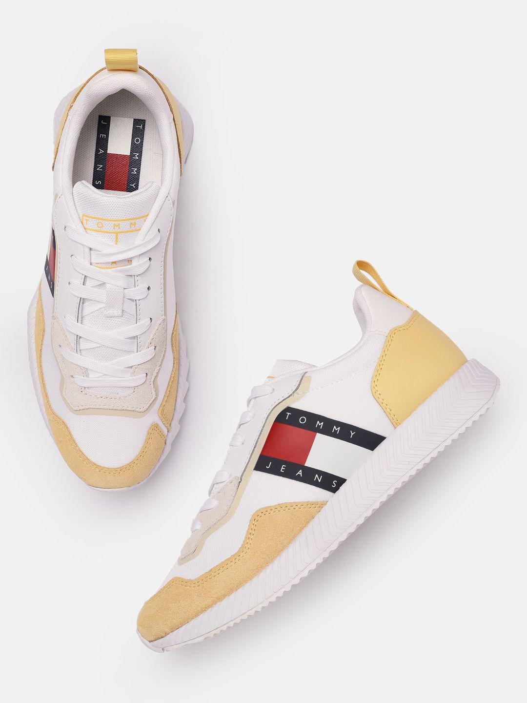 tommy hilfiger women white & mustard yellow solid regular sneakers