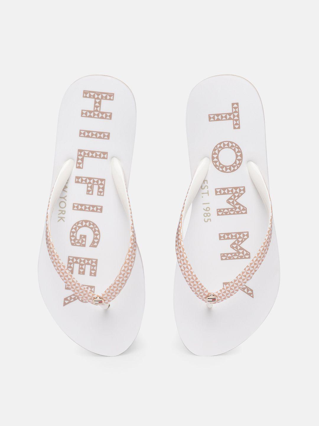 tommy hilfiger women white printed thong flip-flops