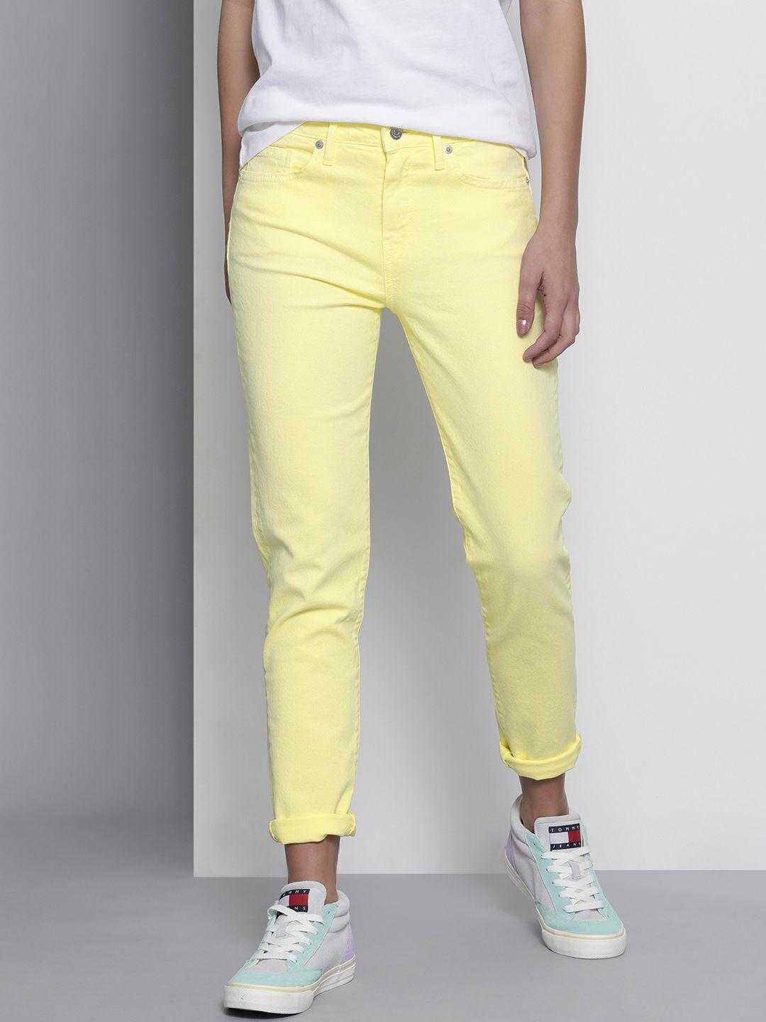 tommy hilfiger women yellow slim fit mid rise clean look stretchable jeans