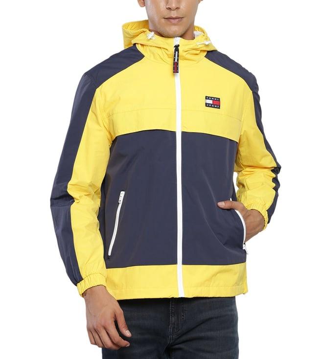 tommy hilfiger yellow & blue colour-block regular fit windbreaker jacket