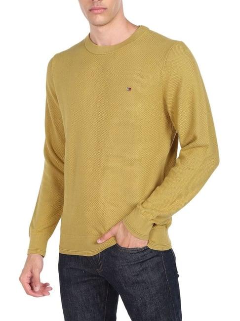 tommy hilfiger yellow cotton regular fit sweater