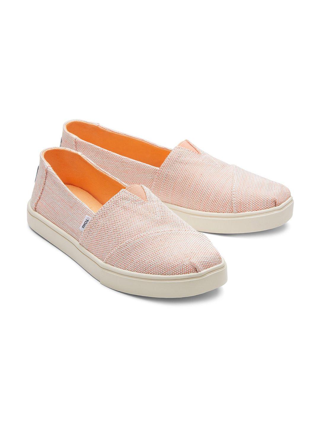 toms women orange textured alpargata slip-on sneakers