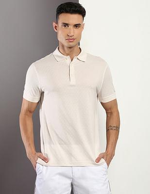 tonal geometric slim fit polo shirt