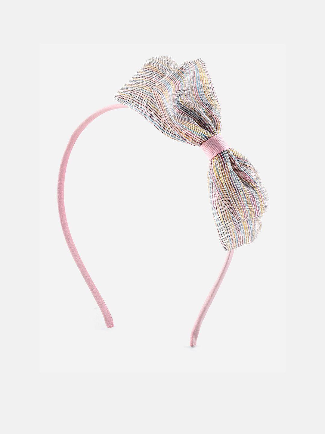 toniq kids girls pink & grey glitter rainbow striped bow hairband