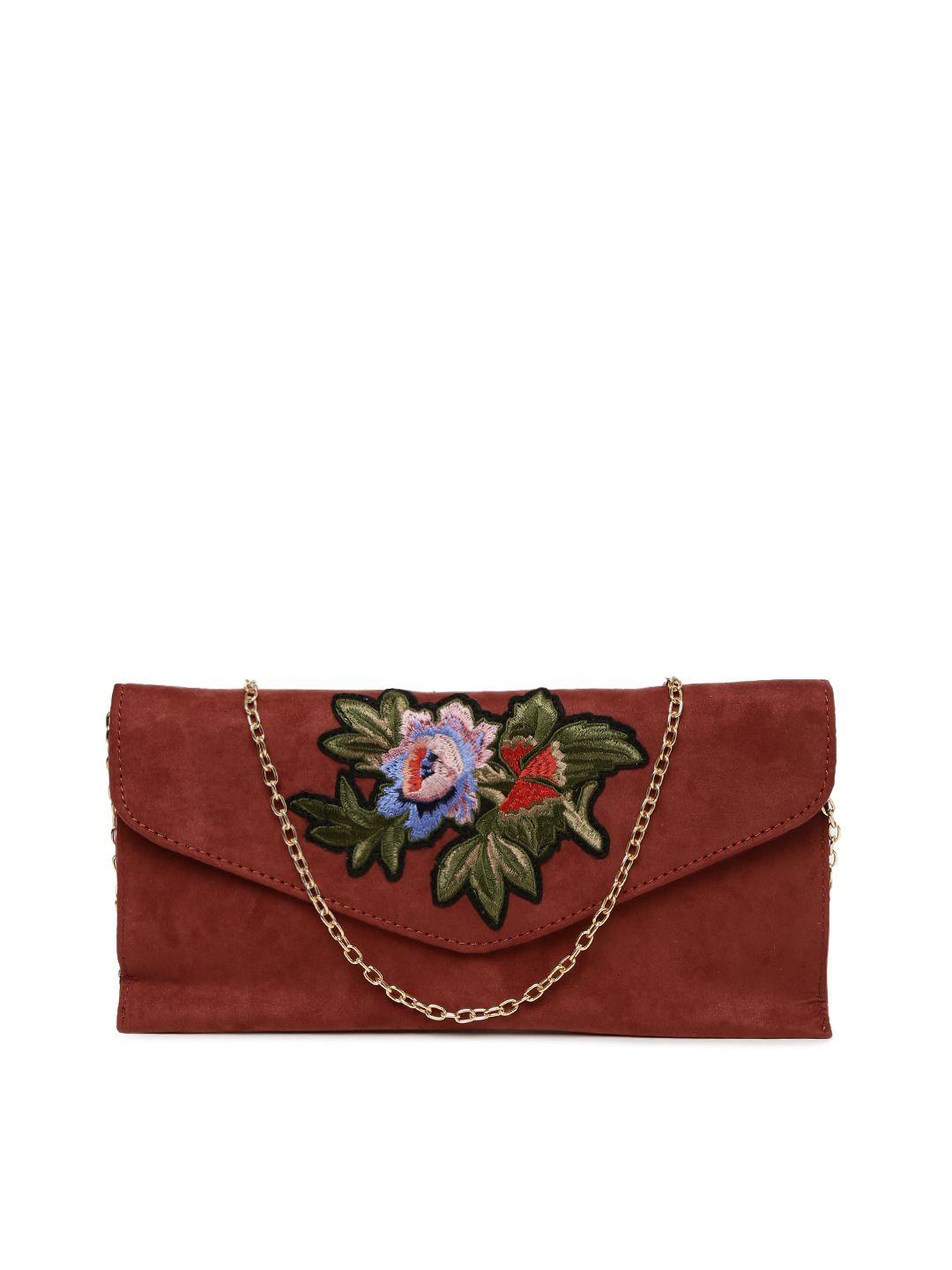 toniq maroon winter rose embroidered envelope clutch
