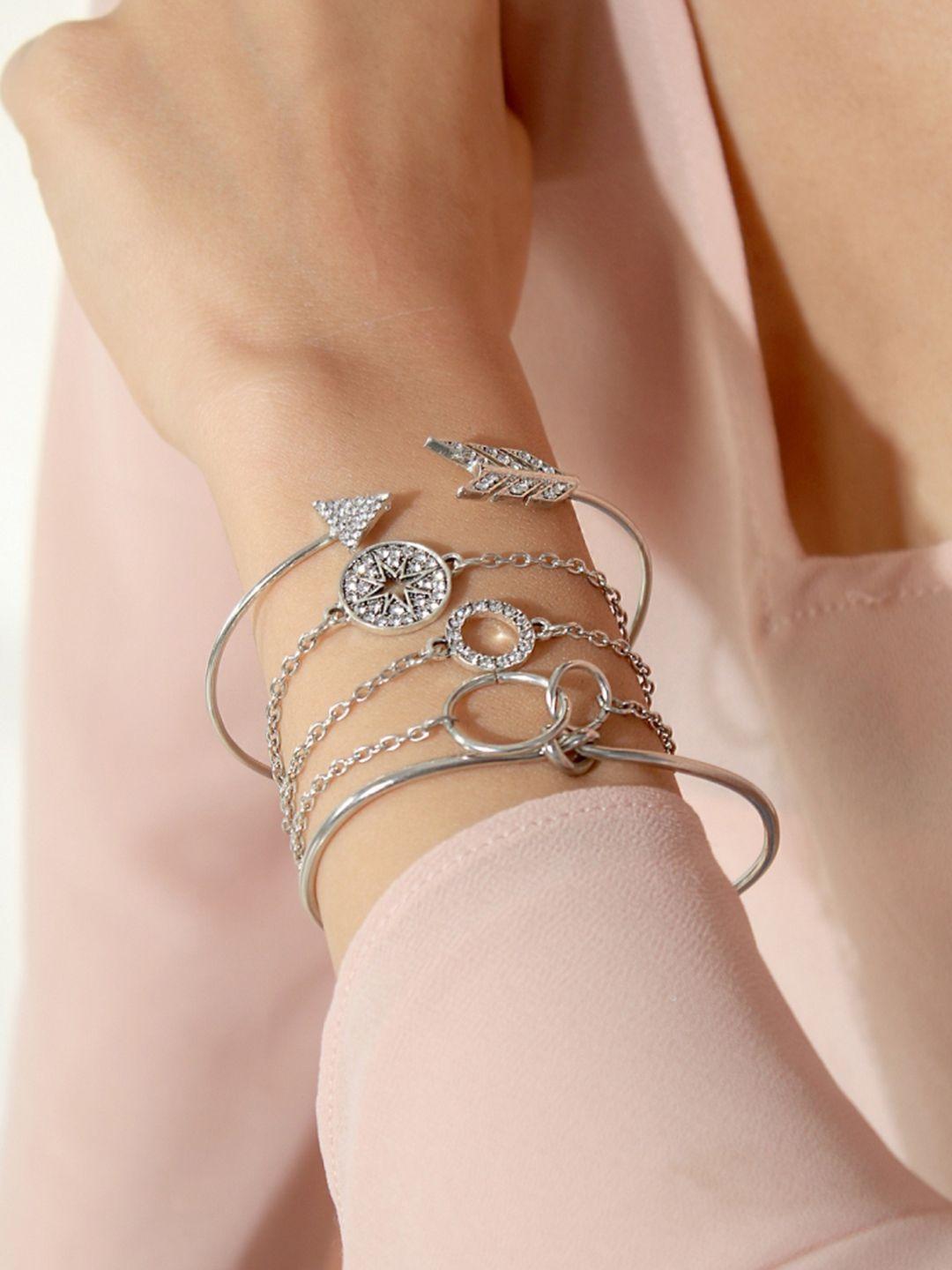 toniq women set of 5 silver-toned boho charm bracelet