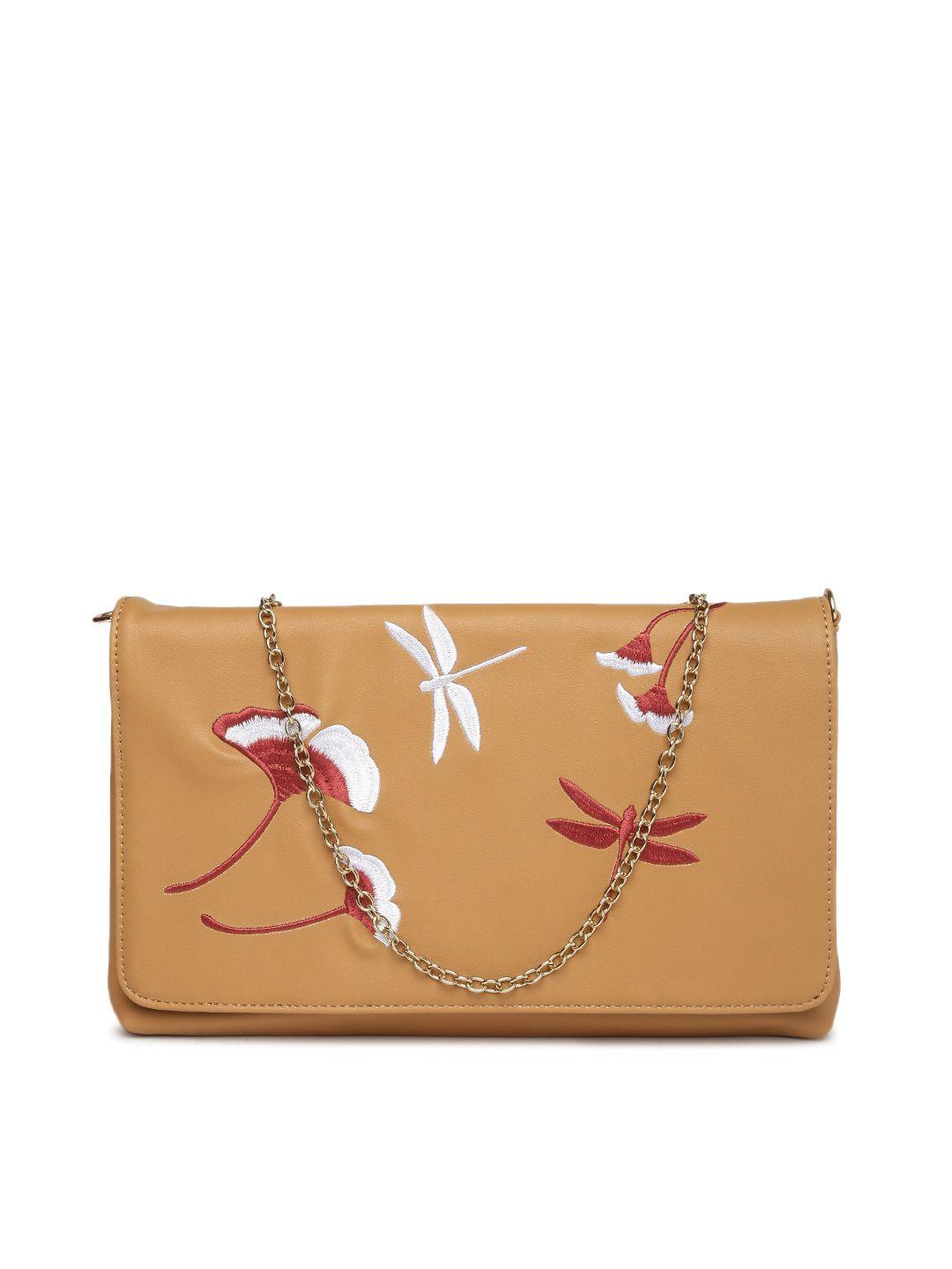 toniq brown embroidered clutch